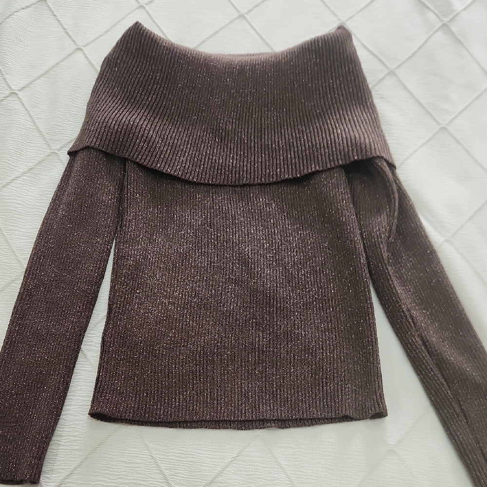 Pink Rose Chocolate Off-Shoulder Sweater - Picture 7 of 7